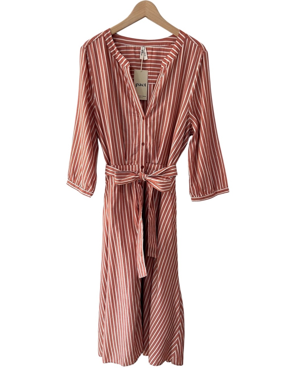 Pact Sunset Easy Dress XL clay Stripe cotton button pockets midi NWT